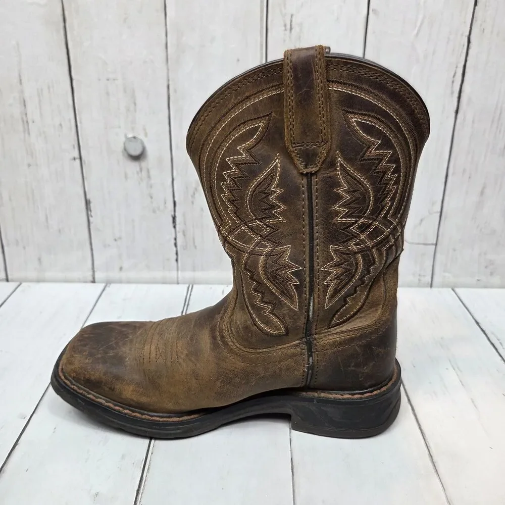 Ariat Kid's Work Hog Brown Leather Western Boot Youth Size 1 Boys 10042412 GUC